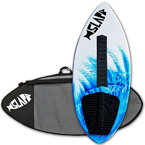 USA Made Slapfish Skimboards 52 Fiberglass & Carbon - No Rider Weight Limit - with Traction Deck Grip - Kids & Adults - 4 Colors… (Blue Board + Arch Bar & Bag)