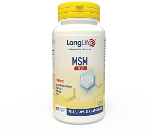 LongLife® MSM Plus | MSM con vitamina C, biotina e zinco | Integratore capelli, unghie, pelle | 1000mg OptiMSM® per tavoletta | Alto dosaggio | Fino a 2 mesi di trattamento | Senza glutine e vegan