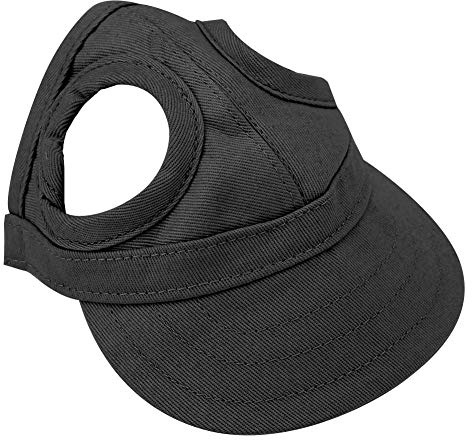 Tnfeeon Haustier Baseballmütze, Hund Katze Outdoor Sunbonnet mit Ohrlöchern verstellbaren Streifen Sommer Haustier Eltern-Kind Hut(L-Schwarz)