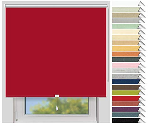 EFIXS Thermorollo Mittelzug Medium - Rollos nach Maß - 25 mm - Stoffbreite bis 180 cm, Höhe bis 240 cm - Hier: bis 120 cm x 190 cm (BxH) - rot (068) - lichtundurchlässig, Springrollo