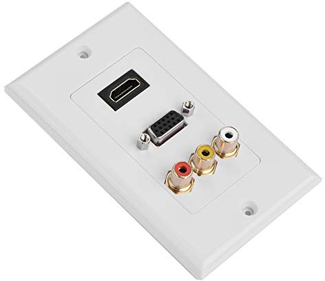 ASHATA 3-in-1 Multimedia Wall Plates Socket Panel, 3-in-1 Composite HDMI VGA RCA Ports, Multi-level Protection, Supports 1080P Output