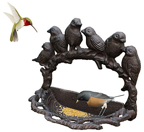 TentHome Vogelfutterhaus Wand Vögel Futterstation Vogeltränke Futterhaus Futterstelle Antik Wassertränke Futterpavillon für Balkon Garten Wanddeko Gusseisen (Rost)