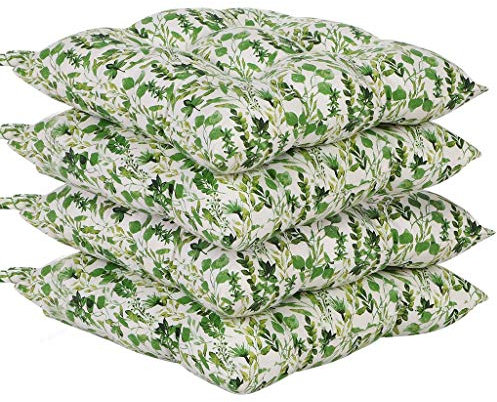 Dibor Leaf Print Cushion Seat Pad Set of 4 Garden Dining Chair Cushions