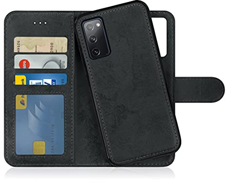 MyGadget Flip-fodral till Samsung Galaxy S20 FE - [avtagbart magnetfodral] - mobilfodral av konstläder - [flipfodral med kortplats] skyddsfodral i gråsvart