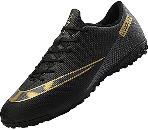 AOWENDI Football Boots Men's Breathable Turf Trainers Outdoor Cleats Professional Athletics Sneakers Teens Wear-Resistence Soccer Shoes Non-Slip Unisex Black 38, 5 UK
