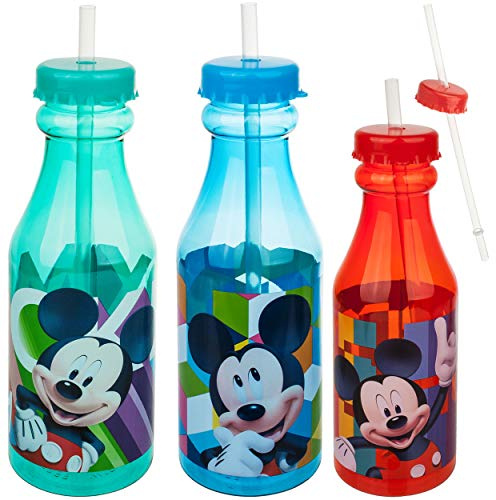 alles-meine.de GmbH Trinkbecher/Trinkflasche/Trinkglas - - Mickey Mouse - mit Strohhalm & Deckel - BPA frei - 420 ml - Kunststoff Plastik - durchsichtig & transparent - Trink..