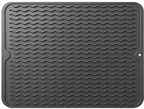 HYAKUSEI Dish Drying Mat, Silicone Quick-Drying Dish Drainer, Board Mat for Kitchen Counter-top Tabletop Accessories, Heat Resistant and Non-Slip Dish Draining Mat, Black