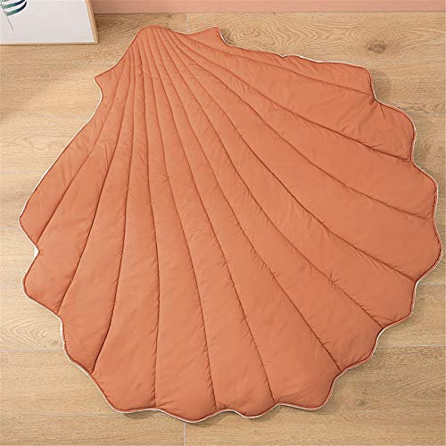 SWECOMZE Hülse Baby krabbeldecke Quaste, Weiche Spielmatte für Kinder, Groß Spieldecke Teppich kinderzimmer Dekoration, Runder tragbarer für Spiel, Krabbelteppich, 110x105cm (Orange)