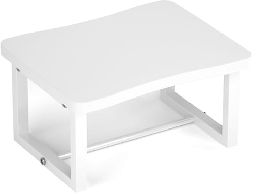 Itsst Wooden Step Stool with 500 Pounds, Wide Bed Step Stool for Adults，Wood White Step Stool&Stable Solid Metal Frame for Kitchen, Bedroom, Living Room, Bathroom