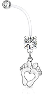 Paula & Fritz® Bauch-nabelpiercing Schwangerschafts-Piercing Baby-Füße Zirkonia Bio Flexibler Stab Bauch-Piercing Set Blau Pink Weiß Nabel-Piercing