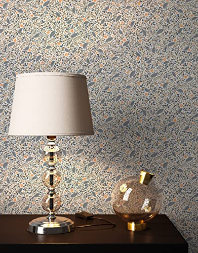 NEWROOM Tapete Weiß Vliestapete Blumen - Blumentapete Landhaus Grau Orange Blüten Wiese Romantisch inkl. Tapezier-Ratgeber