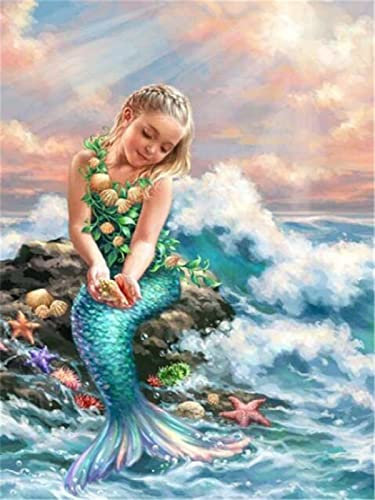 5D DIY Diamant Painting Bilder groß, Sonnenlicht bewegt Meerjungfrau wellenartig 40x50cm 5D Diamond Painting, DIY Cross Stitch Stickerei Malerei Kits, voller Bohrer Strass Stickerei Kunsthandwerk,