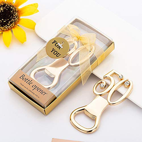 DRYEN 24 apribottiglie per 50° compleanno per bomboniere per 50° compleanno, apribottiglie dorato con confezione regalo