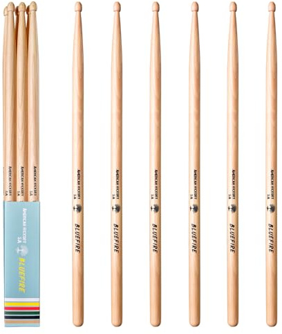 Bluefire Classic 5A Drumsticks-6 Sticks(3 Pairs),American Hickory with Acorn Tip,Weight Matched for Consistent Feel&Balance,Perfect for Practice and Performance,No Paint to Chip or Mark Cymbals