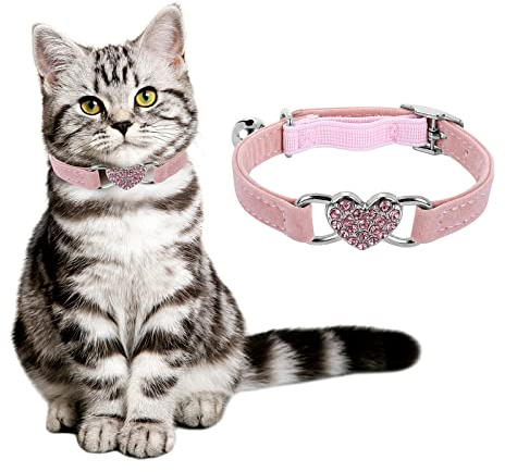 cobee Bling Heart Collare per gatti con campana, collare regolabile con cintura di sicurezza, collare per gatti e cani di piccola taglia (rosa)