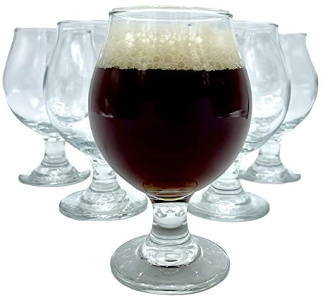 SHUVAR BAZAR Craft Brews Beer Classic Belgian Stemmed Tulip Glass, 13 Oz, Set of 6 with Bottle Opener (13 Ounces)