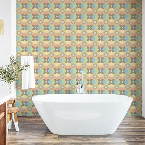 ABAKUHAUS Retro abziehbare & klebbare Tapete für Zuhause, Vintage Pale Kreise, selbstklebendes Wohnzimmer Küchenakzent, 33 cm x 250 cm, Mehrfarbig