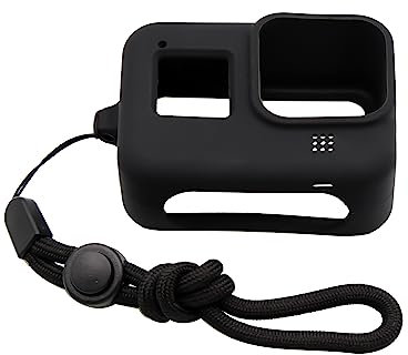 HENGSI Funda de Silicona Suave para GoPro Hero 8, Funda Protectora Completa Negra + Accesorios de Cuerda de Mano (Negro)