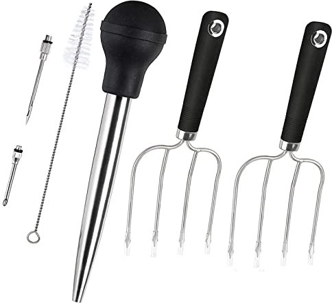 Turkey Baster & Turkey Lifter Forks with Non-Slip Handle, Rubber Bulb