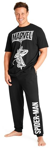 Marvel Pijama Hombre, Conjunto Pijama Spiderman Adulto Regalos Originales para Hombre Superheroes Friki Tallas M-3XL (Negro,M)