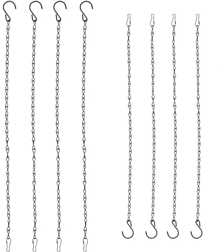 SZCXDKJ 8 Stück Schwarze Metall-Hängekorbketten, 4 Stück 25 cm & 4 Stück 80cm Ersatz-Verlängerungs-Metallketten-Set mit Clips und Haken für Hühnerfutter, Vogelkäfig, Pflanzgefäße, Laternen, Ornamente