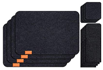 YANGHX Felt Placemats Coasters Cutlery Set, 4 Placemats, 4 Coasters, And 4 Cutlery Bags, Deep Grey