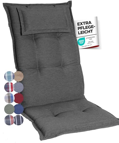 gardisun Gartenstuhlauflagen Hochlehner mit Kopfteil I Extra Dicke Sitzauflagen I Made in Europe I Polsterauflagen für Hochlehner I Auflagen mit extra hohem Komfort I 8er Set I Anthrazit