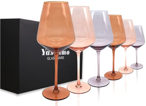 Yaschmo Set di bicchieri da vino colorati, 170-552,8 g, in vetro multicolore con stelo lungo, soffiati a mano, regalo ideale per uso quotidiano, occasioni speciali, matrimoni, anniversari