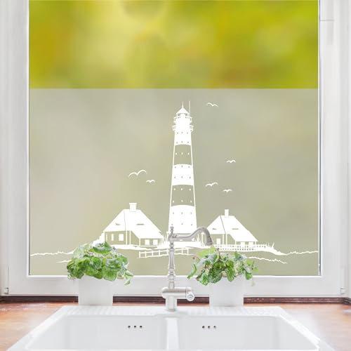 Wandtattoo Loft Sichtschutzfolie Fenster mit Leuchturm St. Peter Ording Motiv, Maritime Fensterfolie Blickdicht, Milchglasfolie selbstklebend, Fensterdeko, Dekoration, Fenster Klebefolie