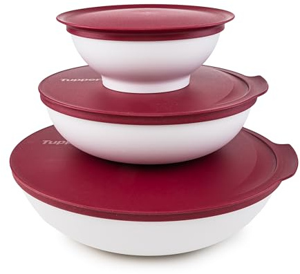 Tupperware Allegra Schüssel Set Dunkelrot 1,5 L + 740 ml + 275 ml Servierschüssel (inkl. EcoEasy 750 ml Gold)