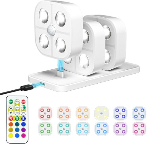 Luci a disco wireless ricaricabili con stazione di ricarica, luci colorate RGB natalizie, sensore di movimento, illuminazione sotto armadio con telecomando, luci LED per armadio per scale, cucina (3