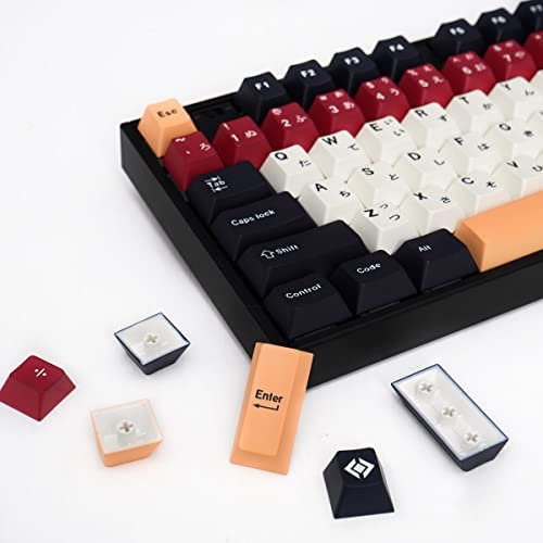 PBT Japanese Black White Keycaps Set - Cherry Profile 129 Keys - Dye-Sub Custom Keyboard Keycaps for 60% 65% 70% 75% Cherry Gateron MX Switches Mechanical Keyboards