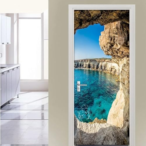 3D Türtapete Höhlenseehimmel 90 X 210 Cm Selbstklebend Türposter Türaufkleber Fototapete Abziehen Und Aufkleben Türfolie Poster Tapete - Kinderzimmer Wohnzimmer Küche Schlafzimmer Tür Fotos -4E1W/P7K5