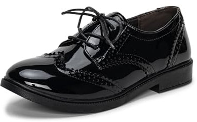 Zapatos de oficina para mujer con punta de ala Oxfords de charol con cordones y tacón bajo, zapatos planos de negocios, zapatos planos vintage para mujer, Patentblack, 38 EU