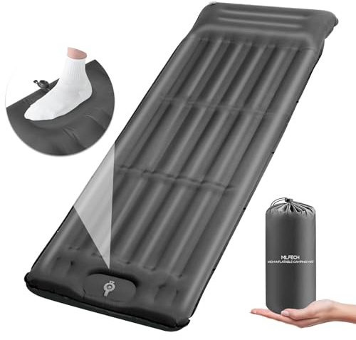 MILFECH Isomatte Camping Selbstaufblasend, Aufblasbare Luftmatratze mit 14CM Fußpresse Pumpe&integrierten kopfkissen,Ultralight Isomatte Wasserdicht Outdoor,Schlafmatte für Camping,Wandern (Grau)