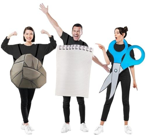 Tsffae 3 Teile/Satz Papier Schere Kostüm Set Halloween Karneval Party Cosplay Outfits Lustige Gruppe Kostüm Erwachsene Komödie Requisiten