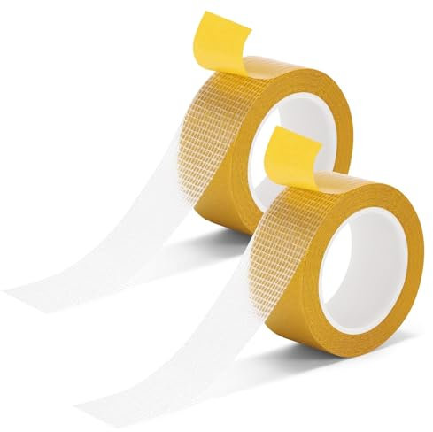 PGKDYC 2 Rolls Double Sided Sticky Tape, Double Sided Tape Heavy Duty, Double Sided Tape, Carpet Tape Double Sided Heavy Duty, Double Sided Mounting Tape with Fiberglass Mesh for Home, Office, School