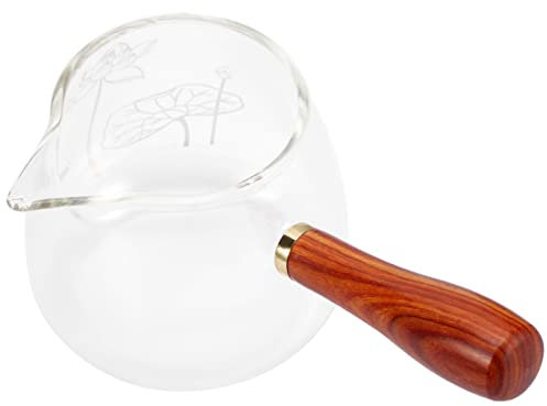 TJLVYCNB Espresso Pouring Cup 350ml Glass Teapot with Wooden Handle Mini Teapot Tea Kettle Floral Coffee Maker Clear Tea Dispenser Tool Milk Pitcher Transparent Tea Accessory(Lotus)