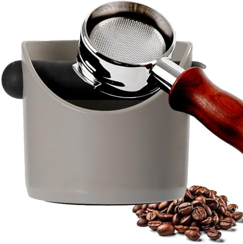 POPOYU Coffee Knock Box,Mini Espresso Knock Box,Grey Coffee Grounds Container Small Knock Box,with Shock-Absorbent Removable Knock Bar and Non-Slip Base,Grind Barista Accessories