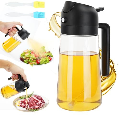 Behiruch 470ml Olivenöl Flasche, 16oz Ölsprüher für Speiseöl, 2-in-1 Ölspender und Ölsprüher, Küchen Gadgets für Kochen, Salat und Grill (Schwarz)
