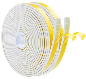 Caucho de espuma, autoadhesivo, blanco, cinta adhesiva, 10 mm (B) x 3 mm (D), cinta de espuma para ventanas, puertas, sellado, anticolisión, aislamiento acústico, 2 rollos cada uno de 5 m de largo