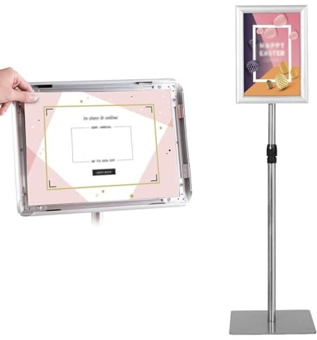 A4 Ständer Prospektständer Plakatdisplay Werbeständer Höhenverstellbar Infoständer Plakatständer Für Hoch-/Querformat Aufsteller Schilderständer Plakataufsteller Für Geschäft Büro Hotel(Silber)