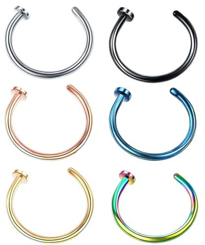 Tolldek 6 Stücke Edelstahl Piercing Nasenstecker, 20 Gauge C Piercing Nasenring Dünn, Piercing Nostril Stecker, Lippenpiercing Ohrringe für Männer Frauen
