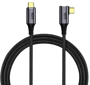 PremiumCord USB4™ Typ C Verbindungskabel, Thunderbolt 3, 8K@60Hz, Datenkabel UltraSpeed bis zu 40Gbit/s, Gebogener USB Typ C Stecker, Schnellladung bis zu 240W, Farbe, Länge 0,3m