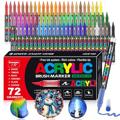 Bolígrafos de pintura acrílica, 72 colores, marcadores de pincel acrílico de 1 a 6 mm, juego de pinturas de punta de pincel a base de agua, bolígrafos artísticos para roca, vidrio, piedra, metal, tela
