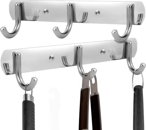 Grill Hooks for Utensils, Heavy Duty BBQ Utensil Rack with Screws - 2 Pcs | Metal Kitchen Hooks for Hanging Utensils, Kitchen Utensil Hanger for Grill, Weber, Blackstone