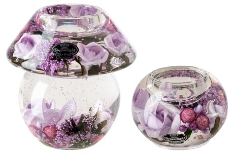 Dreamlight Teelichthalter Deko Noblesse Mercur - 2er Set Traumlicht Glas Tischdeko für Hochzeit Ostern Frauen Geschenkset - Violett Pink - Höhe 6/11 cm