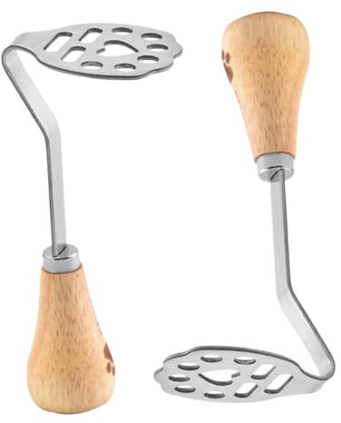 EXHUMKY 2pcs Stainless Steel Potato Masher Kitchen Tool Wood Handle for Avocado Bean Mashers Manual