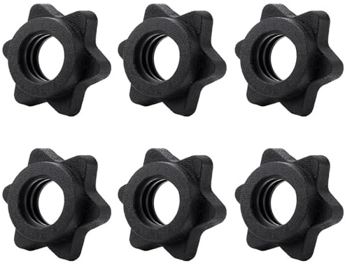 6 Pcs Dumbbell Spin Lock Collars, 1 Inch Hex Nut Clamps for Barbell, Black | 6 spin lock collars, dumbbell hex nut clamps, 1 inch standard barbell, black, screw-on anti-slip