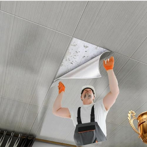 QHZYMX Dalle de Plafond Revêtement De Plafond Autocollant Imperméable LXW 40 X 80 Cm, Panneaux PVC Légers Et Faciles À Poser pour Habiller Un Mur Ancien Ou Cassé, Imperméable(Set of 15)